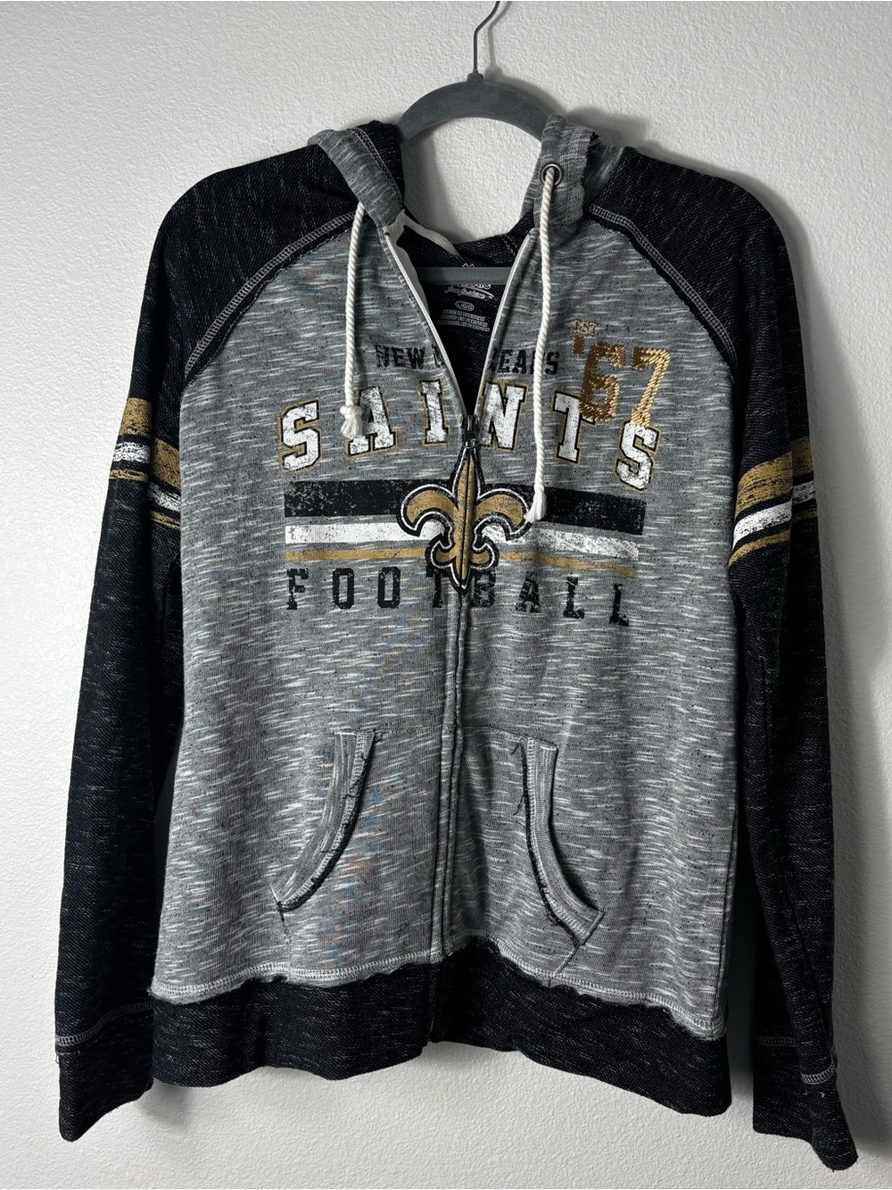 Majestic New Orleans Saints Black & Gray Fan Fashion Hoodie (L)
